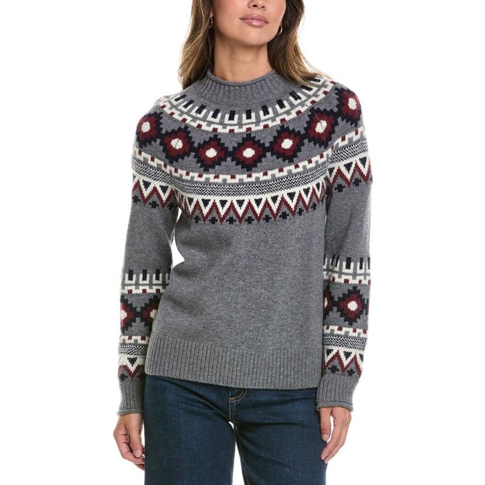Alashan Cashmere Womens  Vail Fair Isle Mock Neck Wool Sweater, Brown